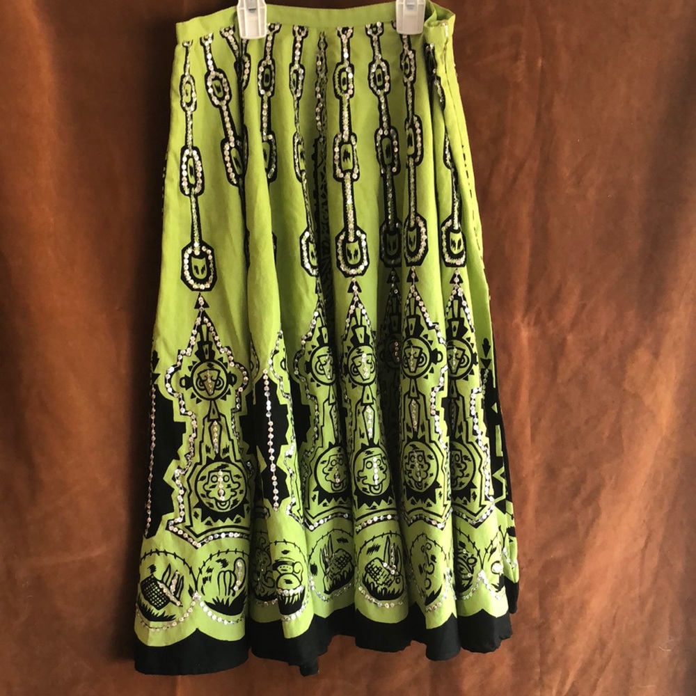 Sweet by Miss Me Lime Green and Black Patterned Skirt